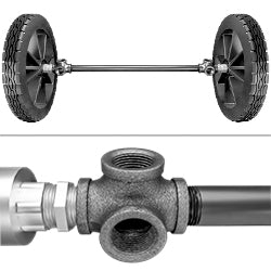 16" Wheels With 36" Long Axle and 2 x 3/4" 4-Way Black Steel Connections