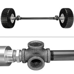 10" Cart Wheels With 36" Long x 3/4" Diameter and 4-Way Black Steel Connection